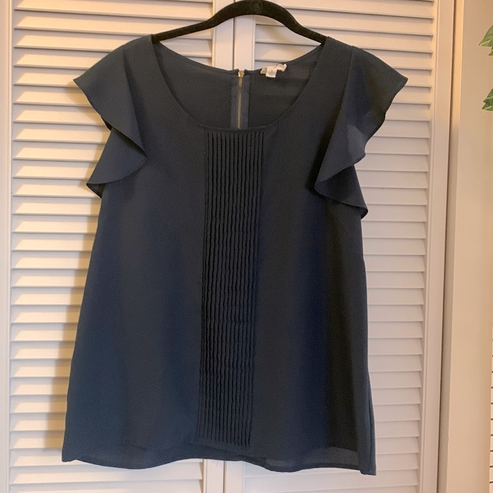 Dark Blue Ruffle Sleeve Top - L